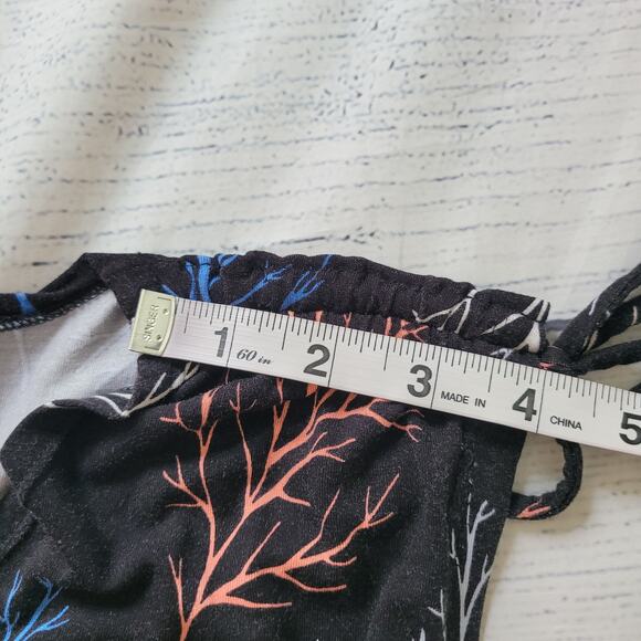 Liz Claiborne Size M Black Dress Branch Print Cap Sleeve Faux Wrap Waist - Picture 7 of 9